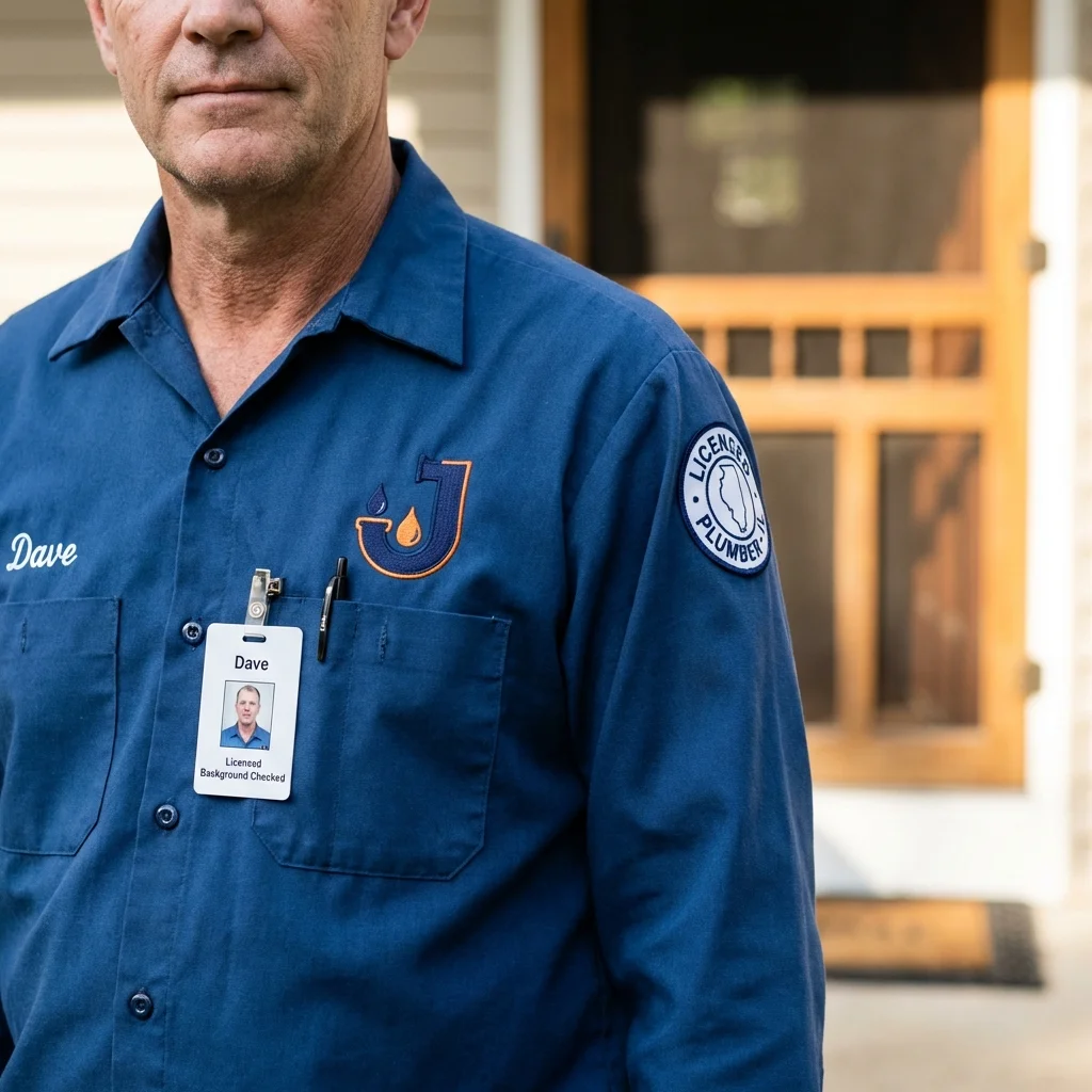 Licensed plumber showing ID badge in Groveland, MA
