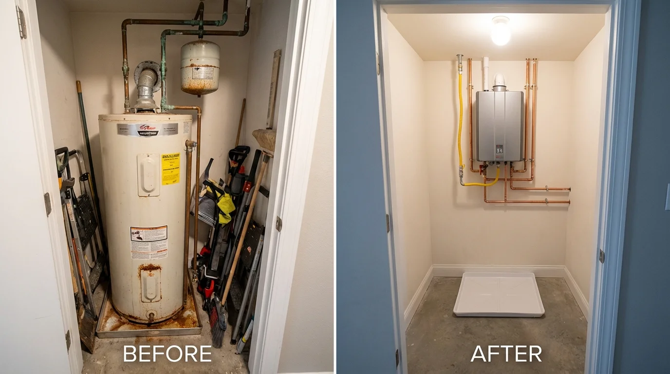 Tank water heater versus wall-mounted tankless unit comparison for Groveland, MA homeowners